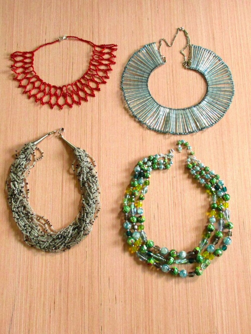 Glass Beaded Necklace Lot | 4‑Piece Mixed Styles | Adjustable Lengths
